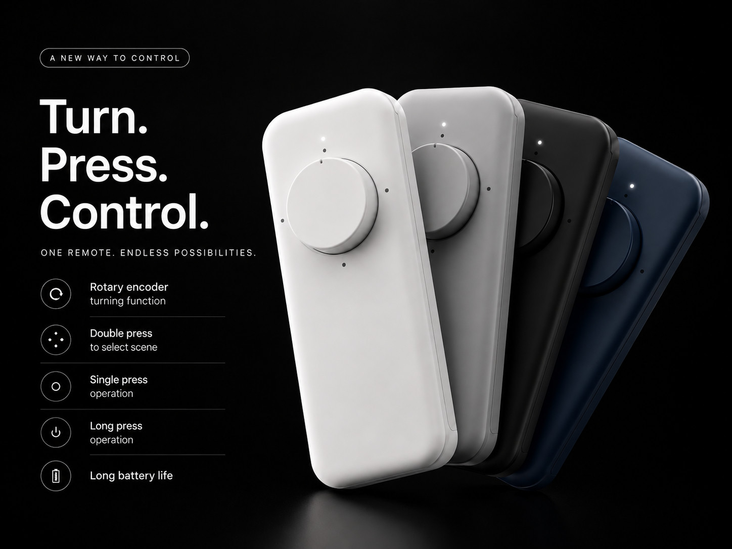 Orbit Remote — wireless Zigbee control dial for the smart home, in four colourways