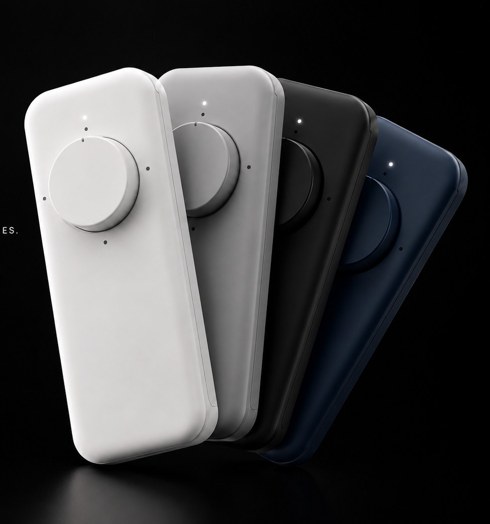 Orbit Remote in four colourways — white, slate grey, matte black and navy blue